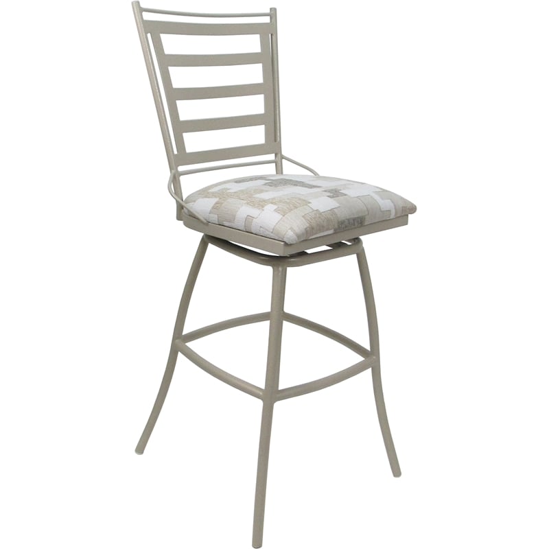 Set of 3 Outdoor Indoor Extra Tall Stools - Jenna Armless - White Fabric - Beige