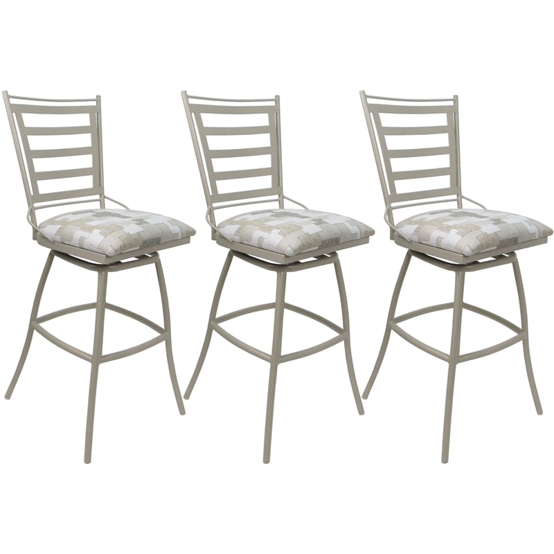 Set of 3 Outdoor Indoor Extra Tall Stools - Jenna Armless - White Fabric - Beige