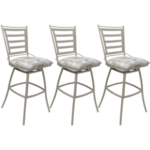Set of 3 Outdoor Indoor Extra Tall Stools - Jenna Armless - White Fabric - Beige
