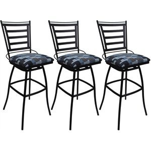 Set of 3 Outdoor Indoor Extra Tall Stools - Jenna Armless - Flint Fabric - Black