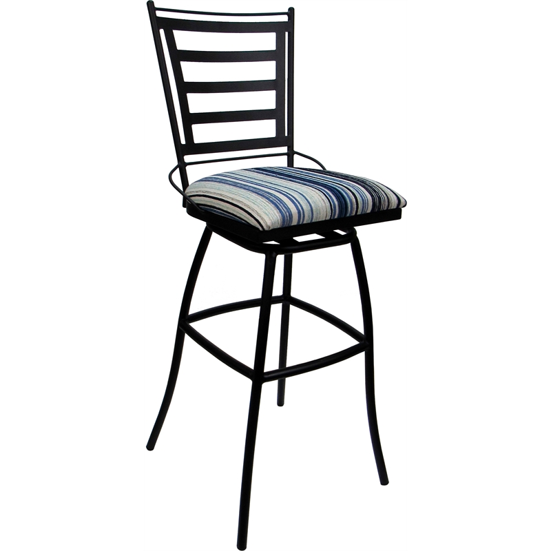 Set of 3 Outdoor Indoor Extra Tall Stools - Jenna Arms - Blue Fabric - Black