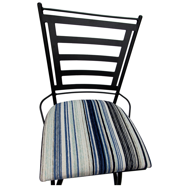 Set of 3 Outdoor Indoor Extra Tall Stools - Jenna Arms - Blue Fabric - Black