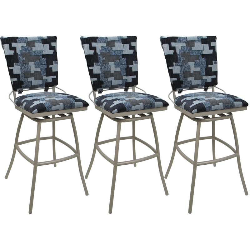 Set of 3 Outdoor Indoor Counter Stools - Jenna PB Armless - Flint Fabric - Beige