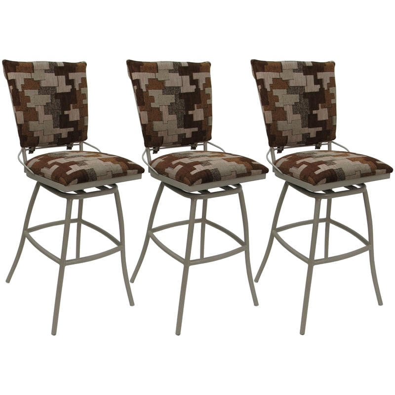 Set of 3 Outdoor Indoor Counter Stools Jenna PB Armless- Terracotta Fabric Beige