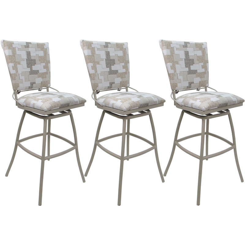Set of 3 Outdoor Indoor Counter Stools - Jenna PB Armless - White Fabric - Beige