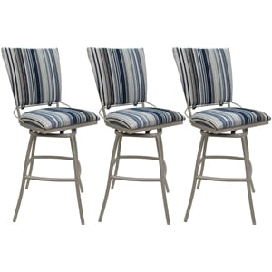 Set of 3 Outdoor Indoor Counter Stools - Jenna PB Armless - Blue Fabric - Beige