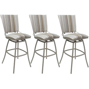 Set of 3 Outdoor Indoor Counter Stools - Jenna PB Armless - White Fabric - Beige
