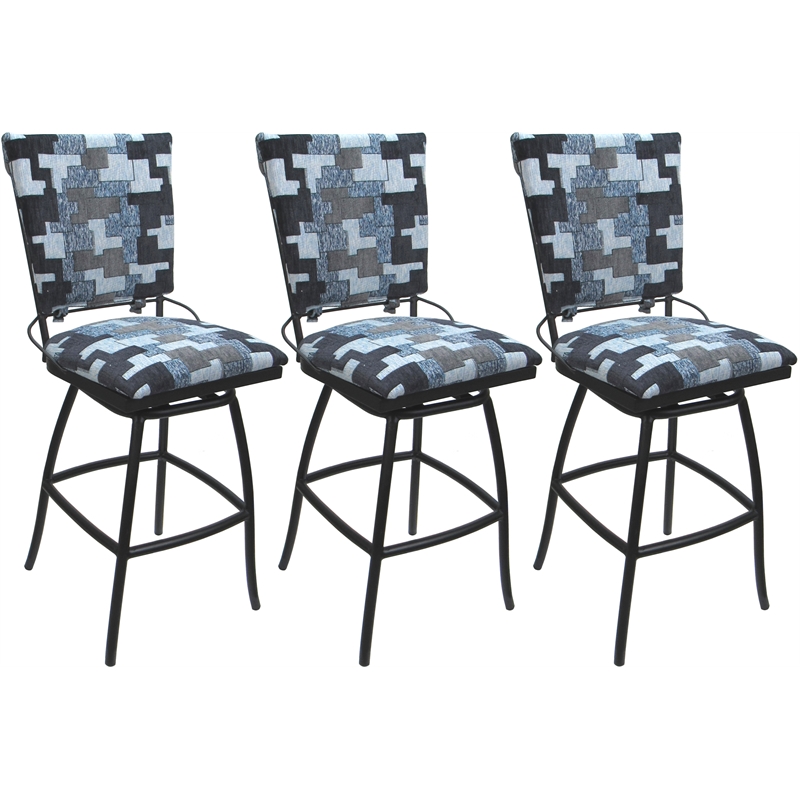 Set of 3 Outdoor Indoor Counter Stools -Jenna PB Armless - Flint Fabric - Black