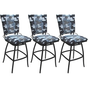 Set of 3 Outdoor Indoor Counter Stools -Jenna PB Armless - Flint Fabric - Black