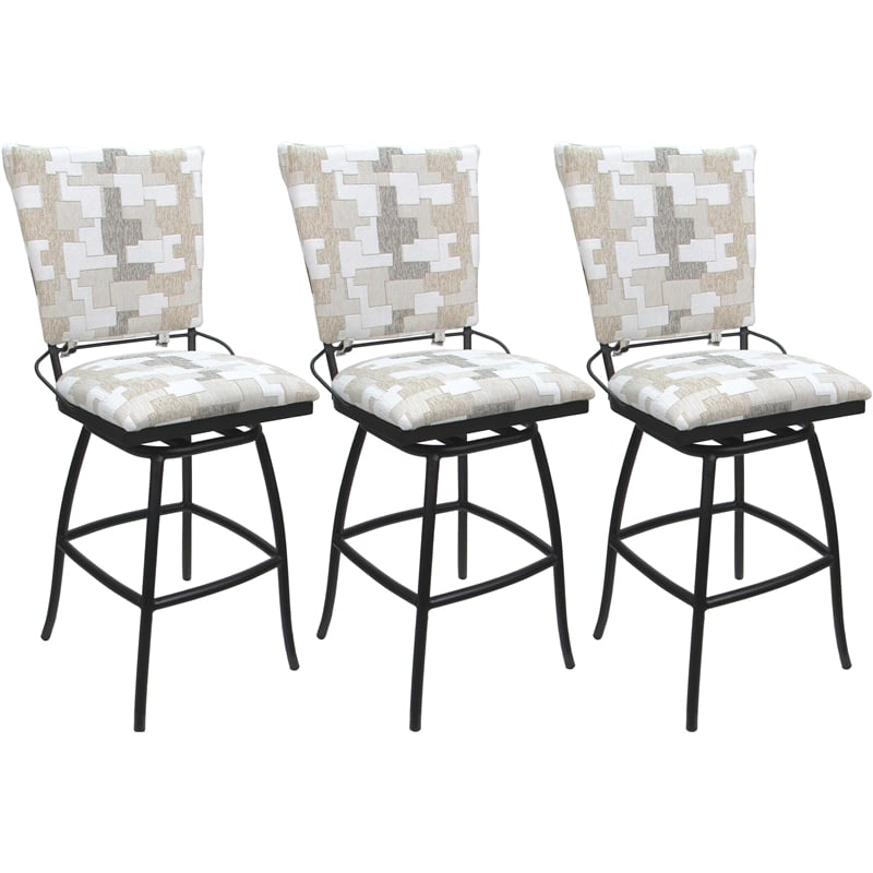 Set of 3 Outdoor Indoor Counter Stools -Jenna PB Armless - White Fabric - Black