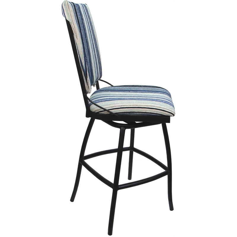 Set of 3 Outdoor Indoor Counter Stools - Jenna PB Armless - Blue Fabric - Black