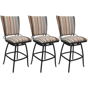Set of 3 Outdoor Indoor Counter Stools -Jenna PB Armless - Nutmeg Fabric - Black