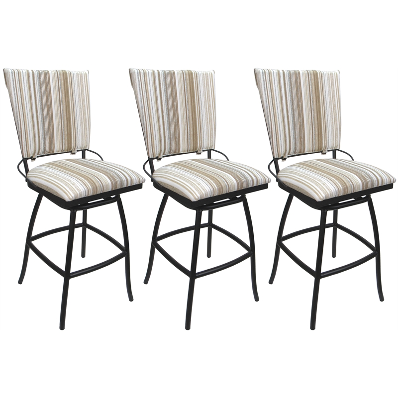 Set of 3 Outdoor Indoor Counter Stools - Jenna PB Armless - White Fabric - Black