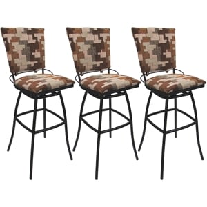 Set of 3 Outdoor Indoor Counter Stools Jenna PB Armless Terracotta Fabric - Gray