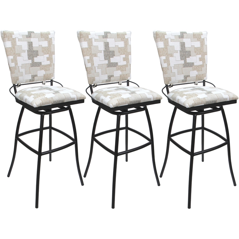 Set of 3 Outdoor Indoor Counter Stools - Jenna PB Armless - White Fabric - Gray