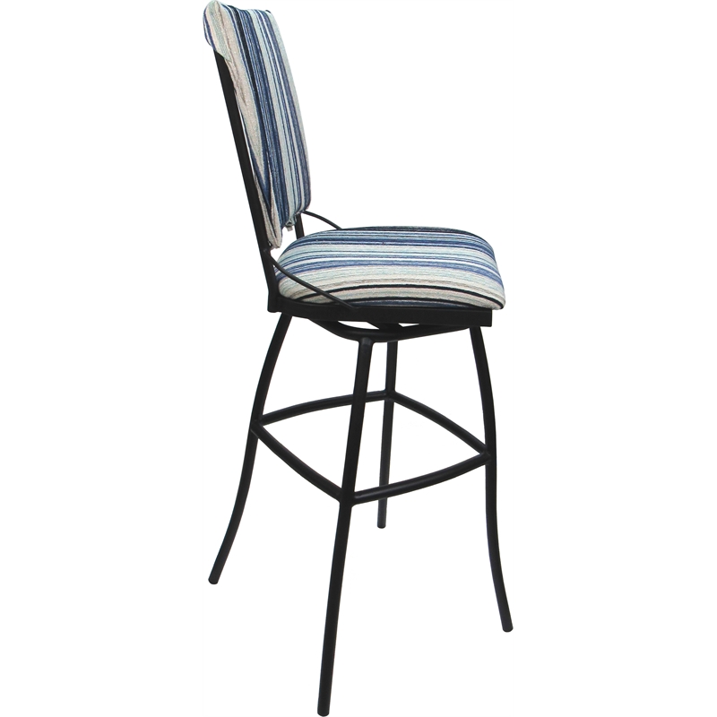 Set of 3 Outdoor Indoor Counter Stools - Jenna PB Armless - Blue Fabric - Gray