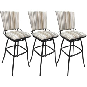 Set of 3 Outdoor Indoor Counter Stools - Jenna PB Armless - White Fabric - Gray