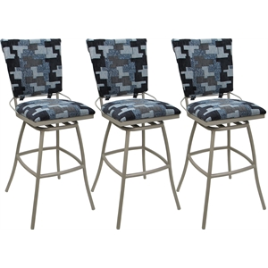 Set of 3 Outdoor Indoor Bar Stools - Jenna PB Armless - Flint Fabrics - Beige