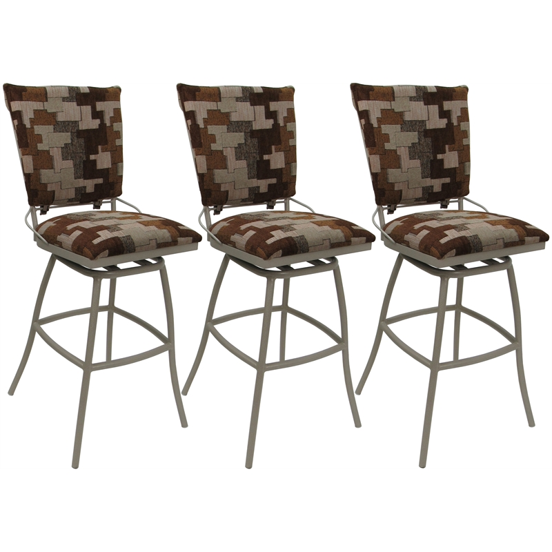 Set of 3 Outdoor Indoor Bar Stools - Jenna PB Armless- Terracotta Fabric - Beige