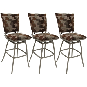 Set of 3 Outdoor Indoor Bar Stools - Jenna PB Armless- Terracotta Fabric - Beige