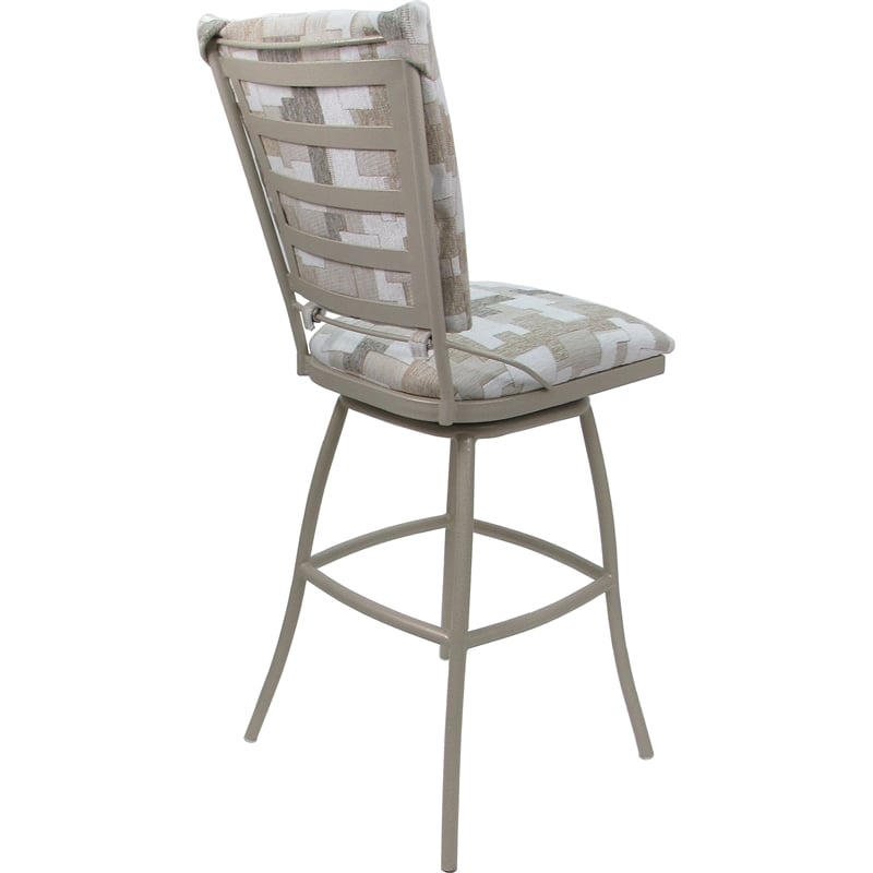Set of 3 Outdoor Indoor Bar Stools - Jenna PB Armless - White Fabric - Beige