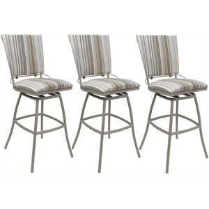 Set of 3 Outdoor Indoor Bar Stools - Jenna PB Armless - White Fabric - Beige