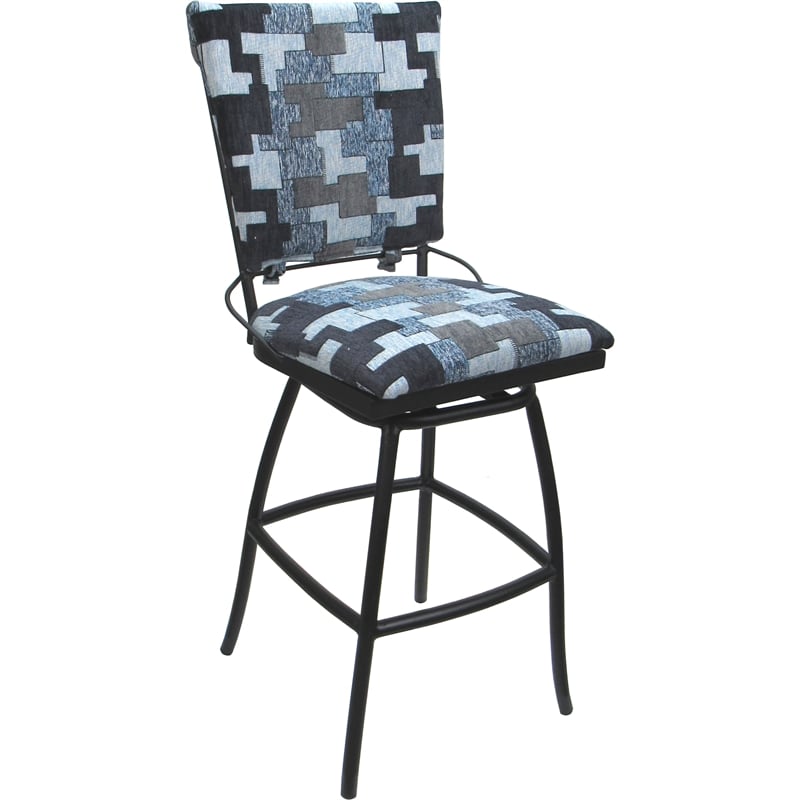 Set of 3 Outdoor Indoor Bar Stools - Jenna PB Armless - Flint Fabric - Black