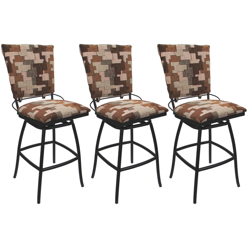 Set of 3 Outdoor Indoor Bar Stools - Jenna PB Armless- Terracotta Fabric - Black
