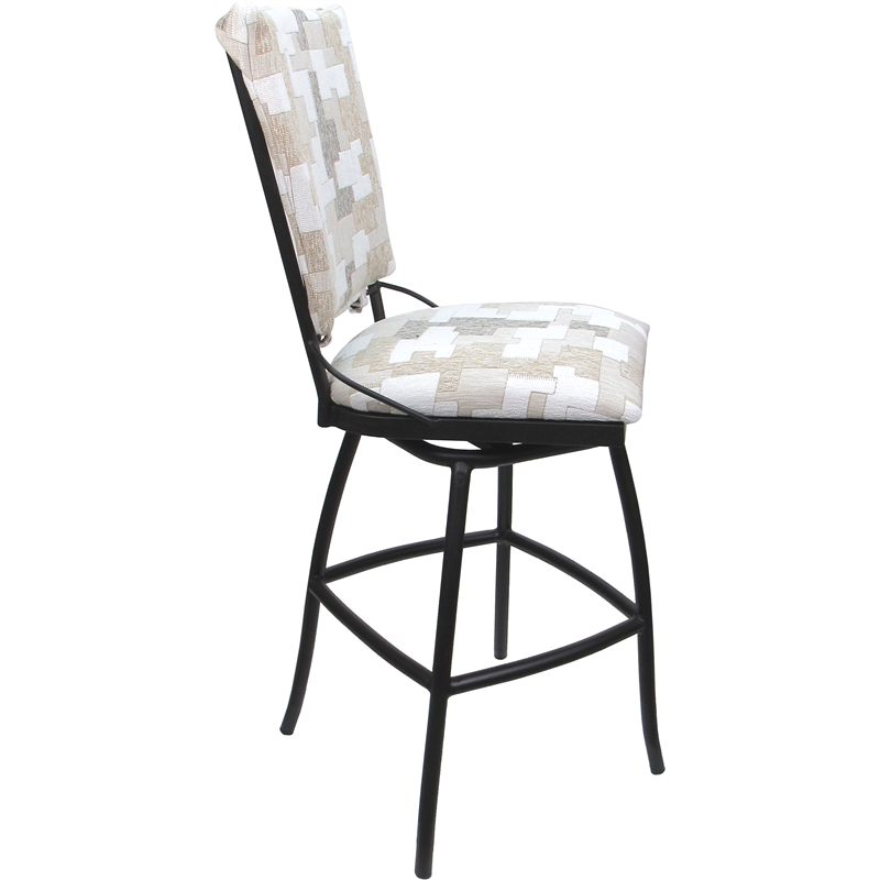 Set of 3 Outdoor Indoor Bar Stools - Jenna PB Armless - White Fabric - Black