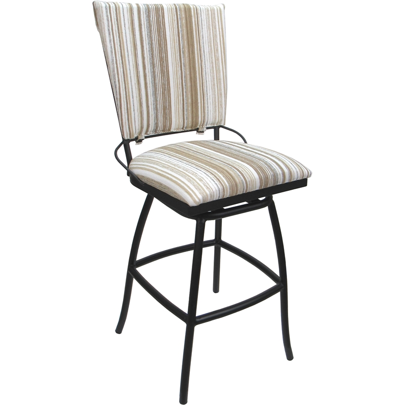 Set of 3 Outdoor Indoor Bar Stools - Jenna PB Armless - White Fabric - Black