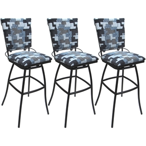 Set of 3 Outdoor Indoor Bar Stools - Jenna PB Armless - Flint Fabric - Gray