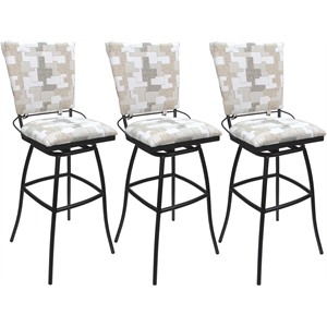 Set of 3 Outdoor Indoor Bar Stools - Jenna PB Armless - White Fabric - Gray