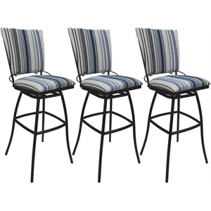 Set of 3 Outdoor Indoor Bar Stools - Jenna PB Armless - Blue Fabric - Gray