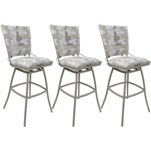 Set of 3 Outdoor Indoor Extra Tall Stools - Jenna PB Arms - White Fabric - Beige
