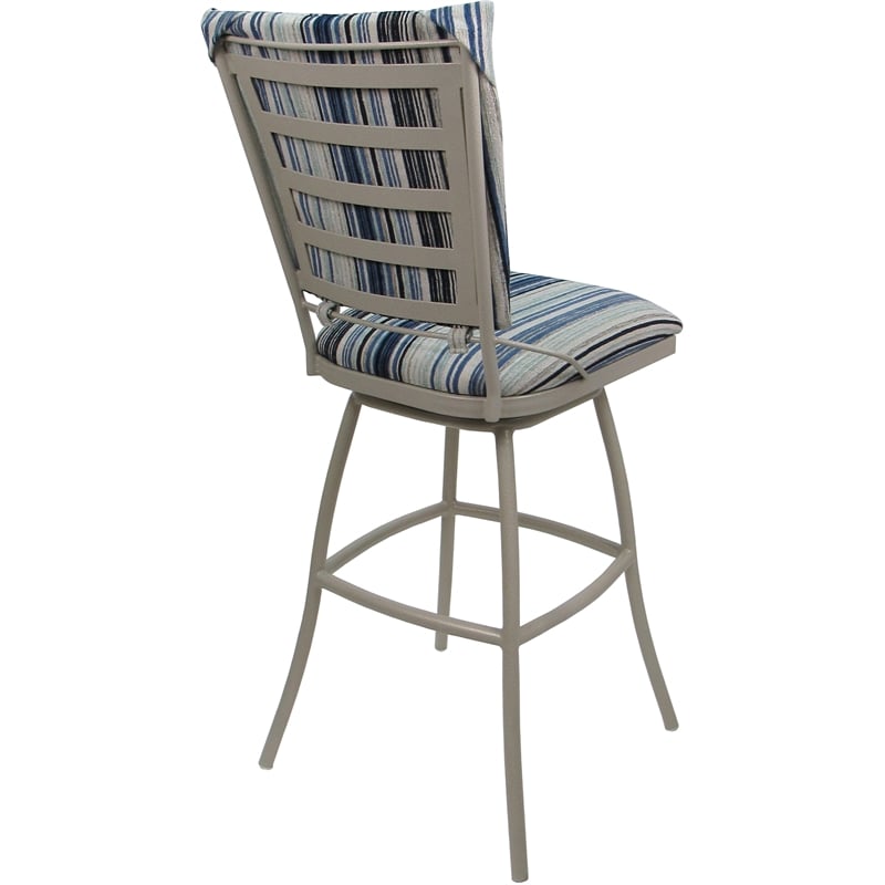 Set of 3 Outdoor Indoor Extra Tall Stools Jenna PB Armless - Blue Fabric -Beige