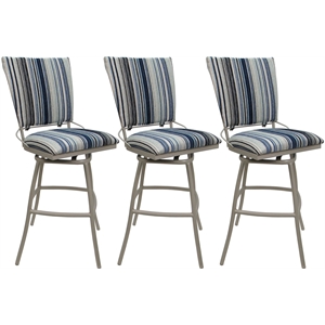 Set of 3 Outdoor Indoor Extra Tall Stools Jenna PB Armless - Blue Fabric -Beige