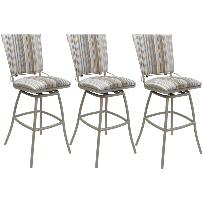 Set of 3 Outdoor Indoor Extra Tall Stools - Jenna Armless - White Fabric - Beige