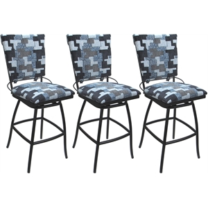 Set of 3 Outdoor Indoor Extra Tall Stools - Jenna Armless - Flint Fabric - Black