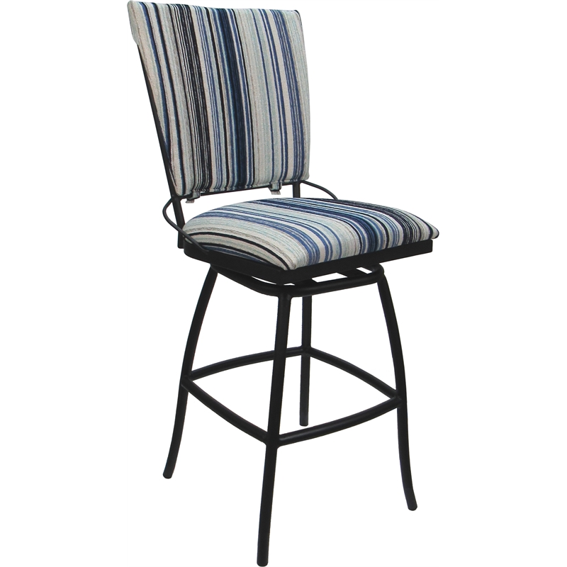 Set of 3 Outdoor Indoor Extra Tall Stools - Jenna Armless - Blue Fabric - Black