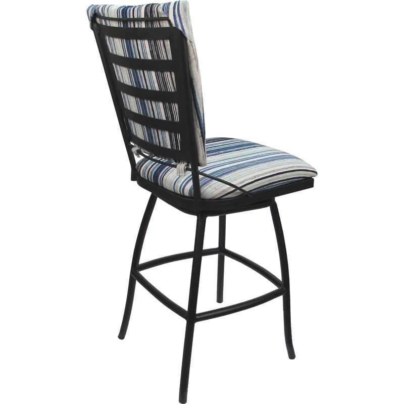 Set of 3 Outdoor Indoor Extra Tall Stools - Jenna Armless - Blue Fabric - Black