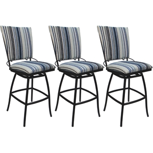 Set of 3 Outdoor Indoor Extra Tall Stools - Jenna Armless - Blue Fabric - Black