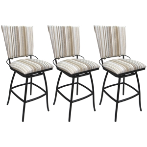 Set of 3 Outdoor Indoor Extra Tall Stools - Jenna Armless - White Fabric - Black