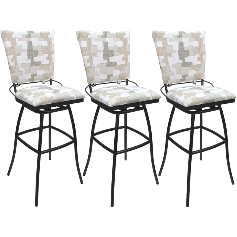 Set of 3 Outdoor Indoor Extra Tall Stools - Jenna Armless - White Fabric - Gray