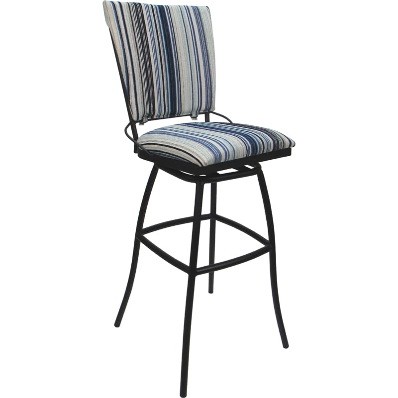 Set of 3 Outdoor Indoor Extra Tall Stools - Jenna Armless - Blue Fabric - Gray
