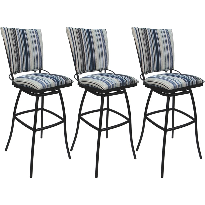 Set of 3 Outdoor Indoor Extra Tall Stools - Jenna Armless - Blue Fabric - Gray