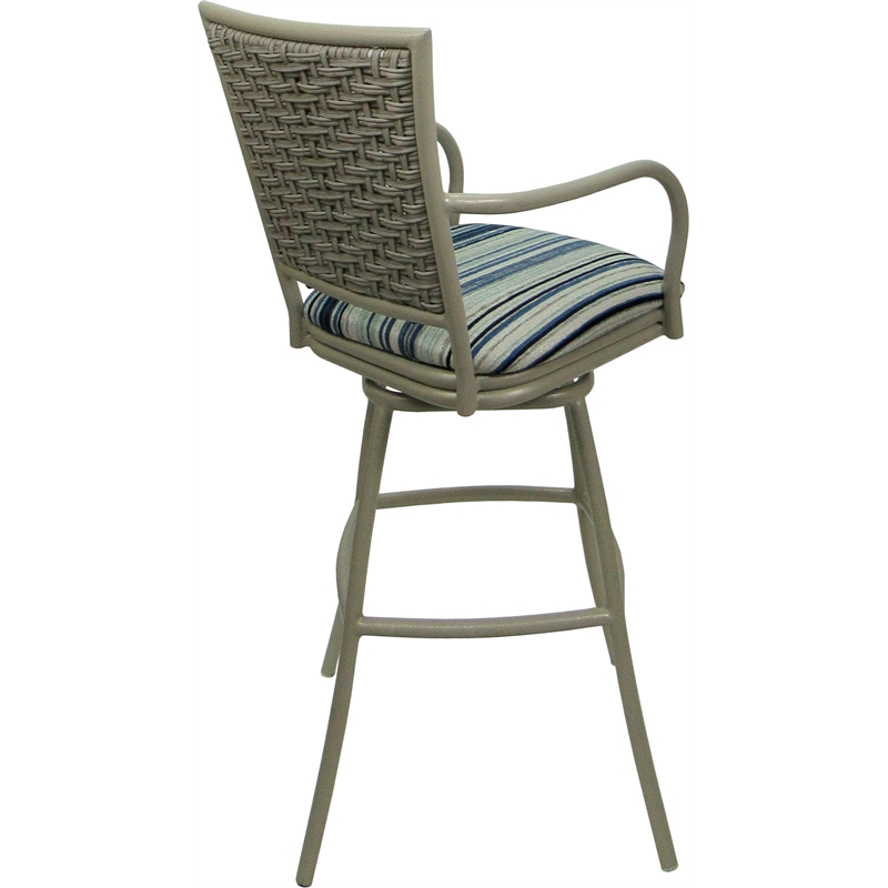 Set of 3 Outdoor Indoor Counter Stools - Erin - Driftwood Blue Fabric - Beige