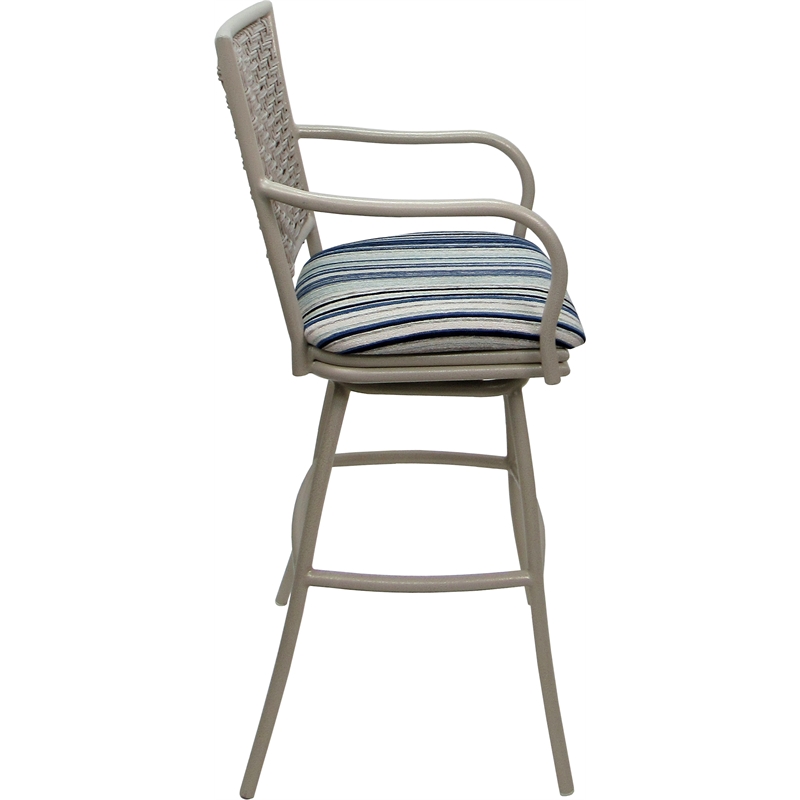 Set of 3 Outdoor Indoor Counter Stools - Erin - Driftwood Blue Fabric - Beige