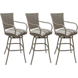 Set of 3 Outdoor Indoor Counter Stools - Erin - Driftwood White Fabric - Beige