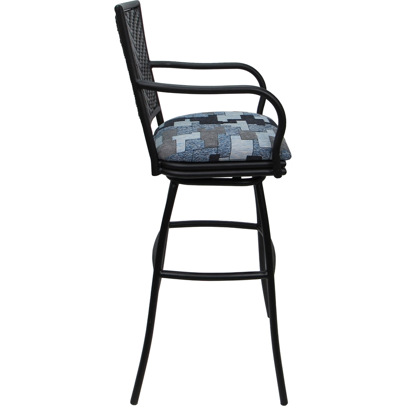 Set of 3 Outdoor Indoor Counter Stools - Erin - Craftsman Flint Fabric - Black