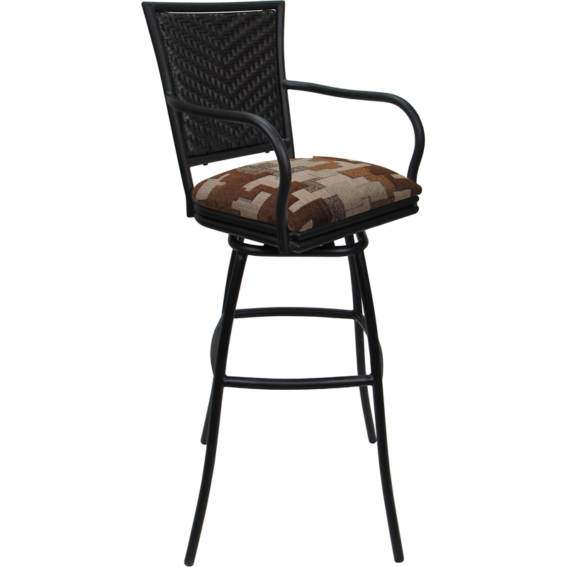 Set of 3 Outdoor Indoor Counter Stools - Erin Arms - Terracotta Fabric - Black